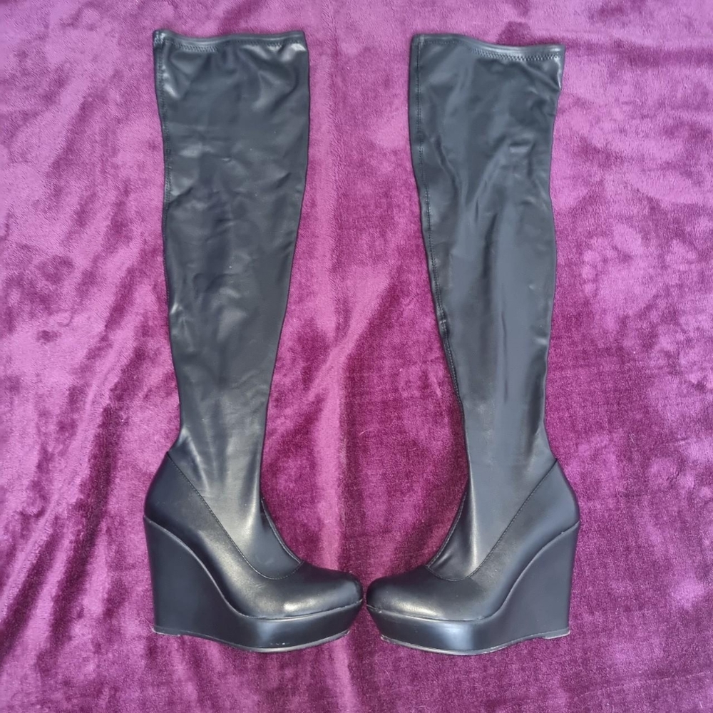 Azalea Wang Won't Say It Twice Wedge Thigh High Boots - Picture 1 of 3